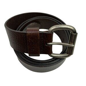 Genuine Italian Leather Belt With Rustic Silver Buckle Mens 42 Soft Pebbled